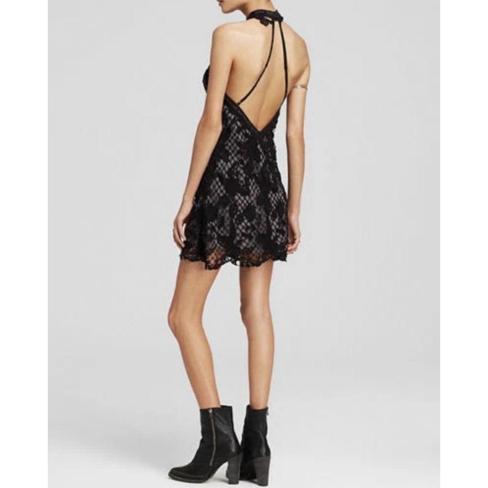 Free People Women's Snowdrop Lace Overlay Trapeze Dress Black & Gray Sz M - Picture 2 of 16